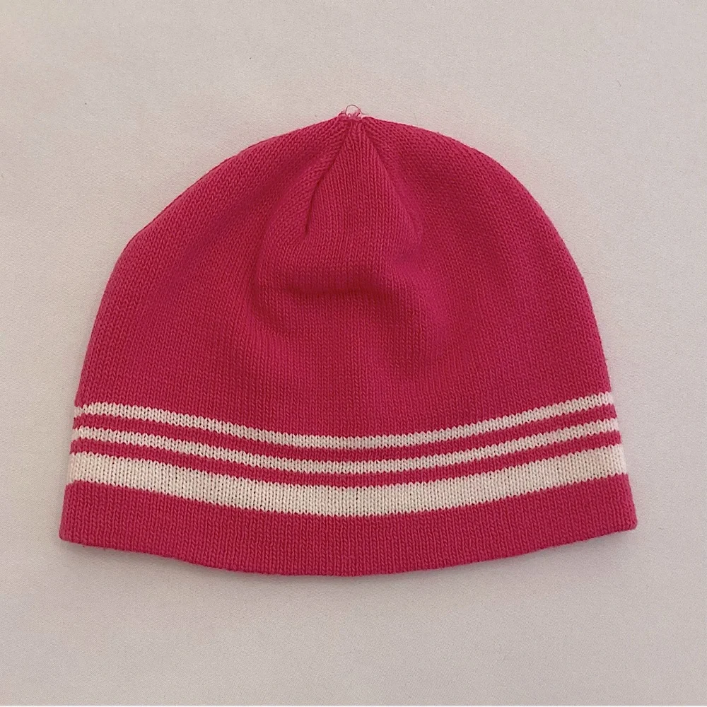 Vintage Pink And White Striped Beanie Winter Hat